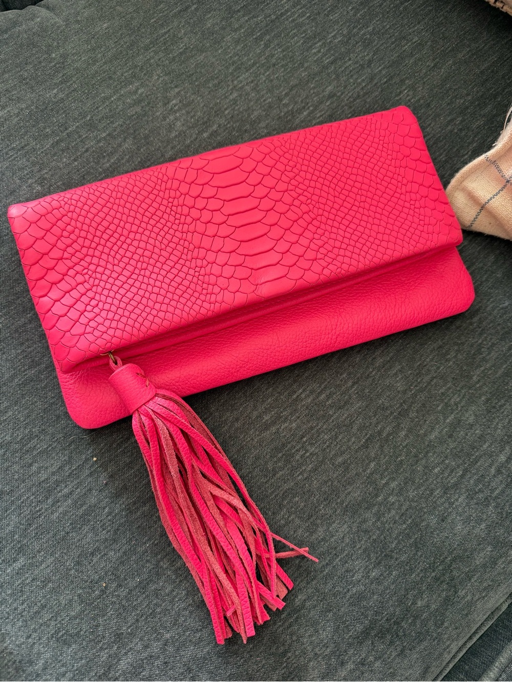 GiGi New York Hot Pink Fold-Over Tassel Clutch